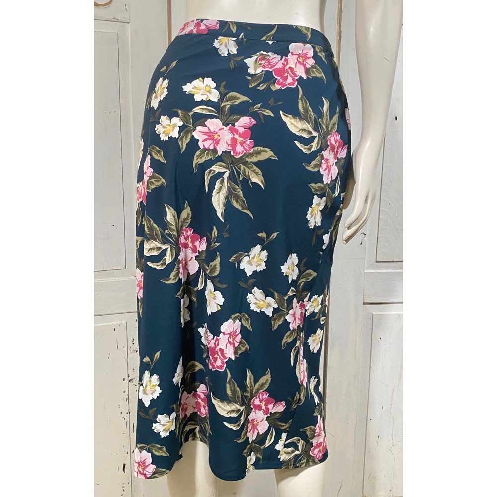 Volcom Floral Midi Skirt Teal Pink Hibiscus Tropical Pencil Skirt Size M - Picture 3 of 9